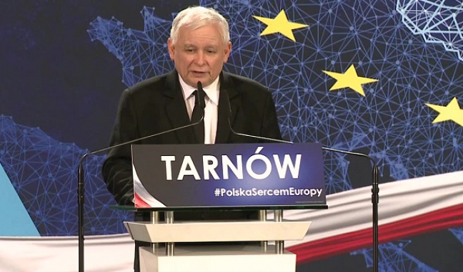 Jarosław Kaczyński na konwencji wyborczej PiS w Tarnowie