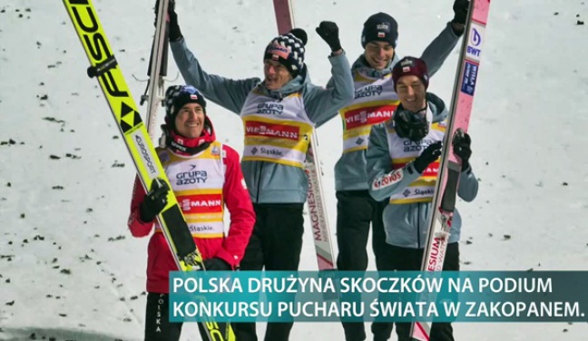 Polscy skoczkowie na trzecim miejscu konkursu drużynowego w Zakopanem.